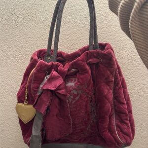 Vintage Juicy Couture Burgundy Velour Daydreamer Tote Y2K